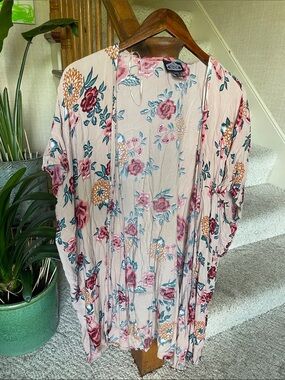 Angie Floral Kimono Cardigan in Blush Pink